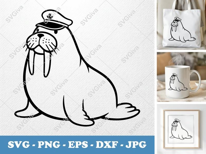 Cool Walrus Cap SVG for Cricut & Silhouette | Friendly Bean Shape Art, PNG DXF EPS Files