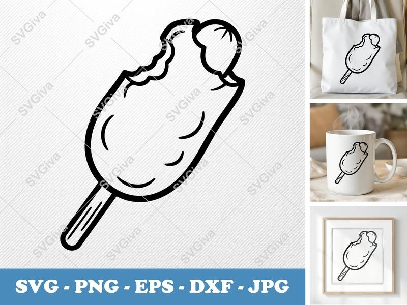 Corn Dog SVG | Bitten Food Snack Cut File | PNG EPS DXF for Cricut & Silhouette | Modern Line Art Clipart