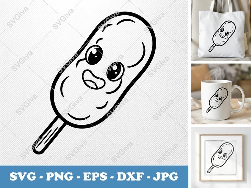 Corn Dog SVG, Kawaii Food Cut File, Cute Snack Vector, PNG EPS DXF for Cricut & Silhouette, Modern Design