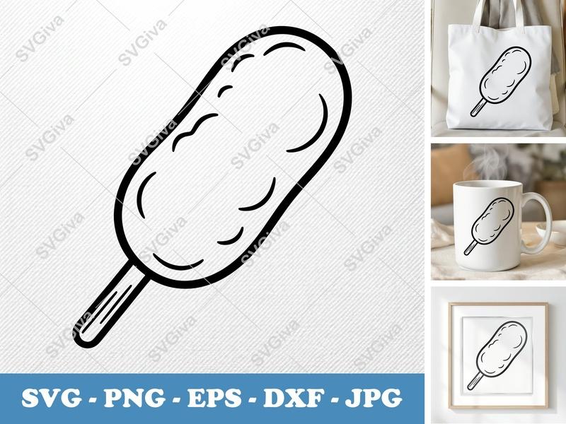 Corn Dog SVG, Modern Clean Line Art | PNG EPS DXF Cut File for Cricut & Silhouette, Digital Download, Minimalist Food Icon