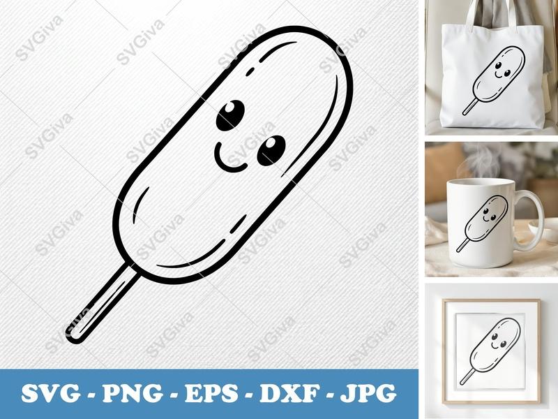 Corn Dog with Smiling Face SVG PNG DXF EPS | Food Cut File Cricut Silhouette Vector Art