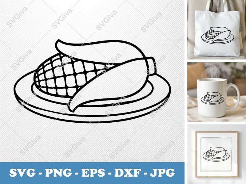 Corn on a Plate SVG | Food Cut File PNG DXF EPS Cricut Silhouette Kitchen