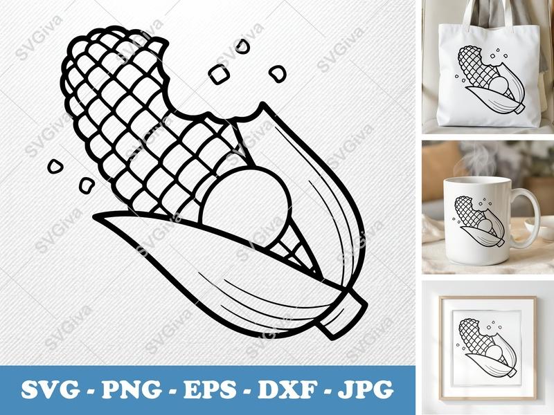 Corn Partially Eaten SVG | Food Cut File EPS PNG DXF Cricut Silhouette