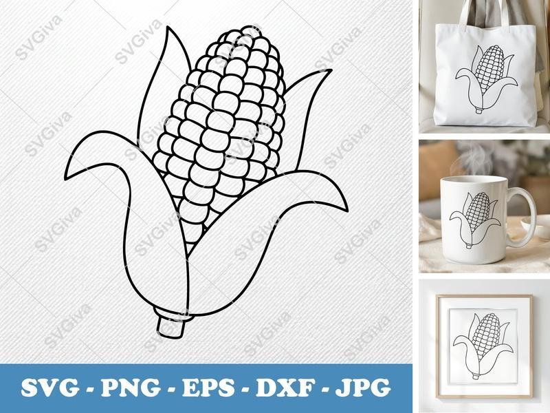 Corn SVG Fresh | Friendly Rounded Bean-Shaped Cut File for Cricut, Silhouette | PNG DXF EPS