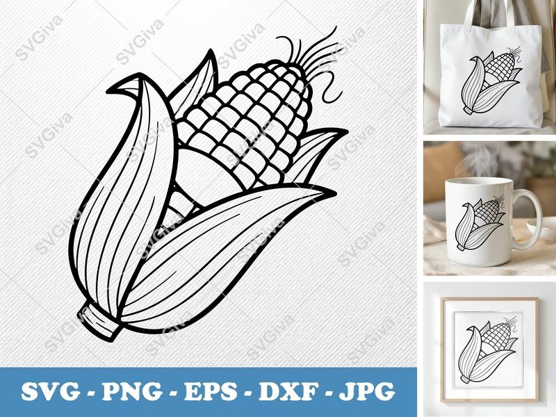 Corn SVG | Harvest Vegetable Cut File EPS PNG DXF Cricut Silhouette