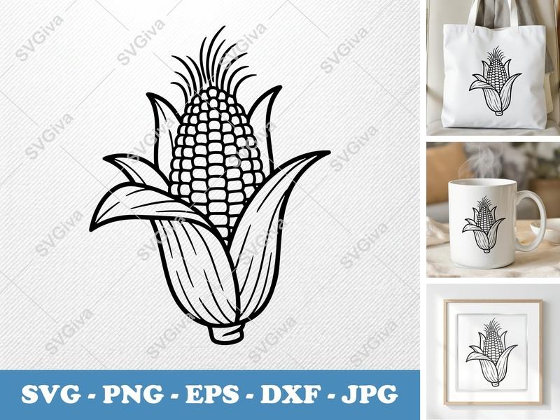 Corn SVG, Modern Clean Design, Maize Silhouette, Ear of Corn Clip Art | PNG EPS DXF for Cricut & Silhouette