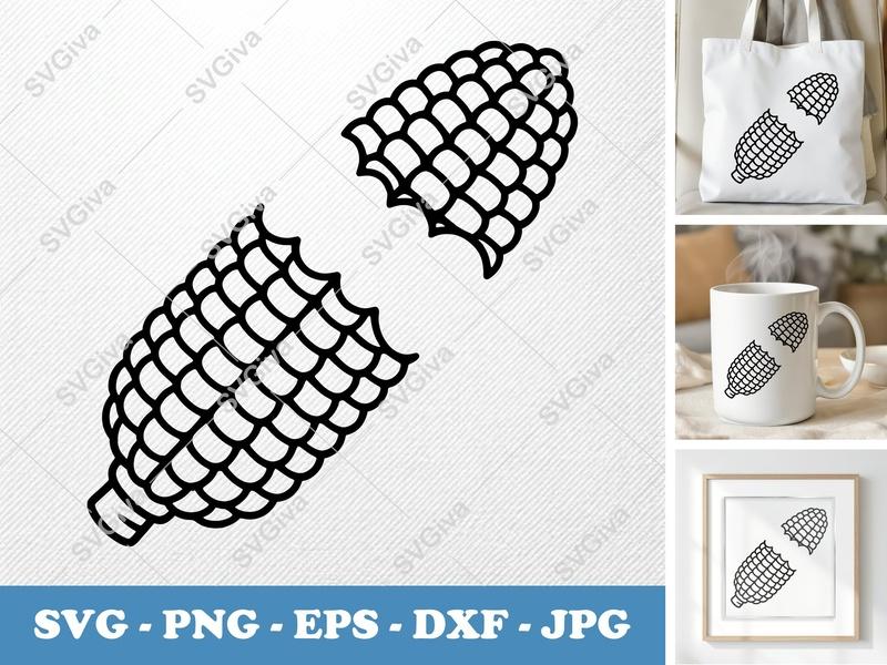 Corn SVG | Modern Minimalist Cob Outline | PNG EPS DXF for Cricut & Silhouette | Farm Vegetable Cut File