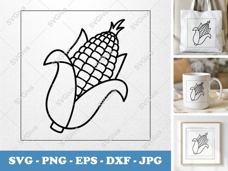 Corn SVG | On the Cob Outline, Modern Clean Design, PNG EPS DXF | Cricut, Silhouette Cut File | Farming, Harvest