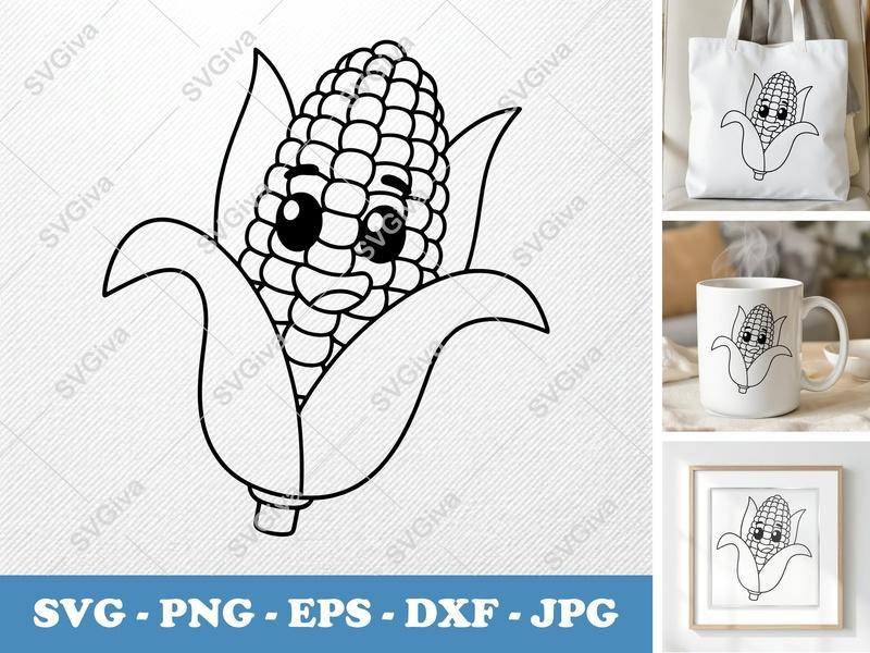Corn with Smiling Face SVG | Friendly Bean-Shaped Forms | Rounded Body White Circle | PNG DXF EPS | Cricut Silhouette