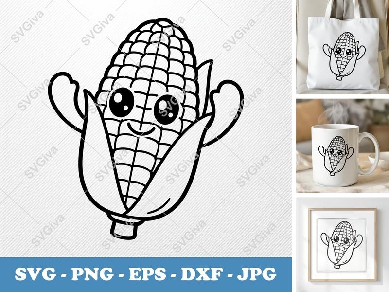 Corn with Smiling Face SVG | Puffy Inflatable Style | PNG DXF EPS Cut File for Cricut Silhouette