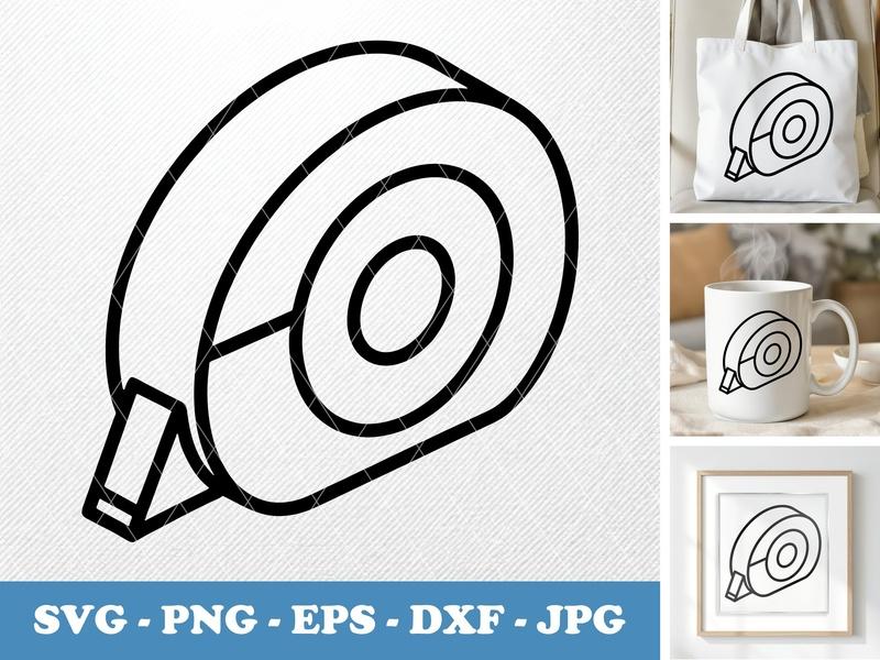 Correction Tape isometric angle SVG | Bold Black Line Art, White Fill | PNG EPS DXF for Cricut, Silhouette, Vector