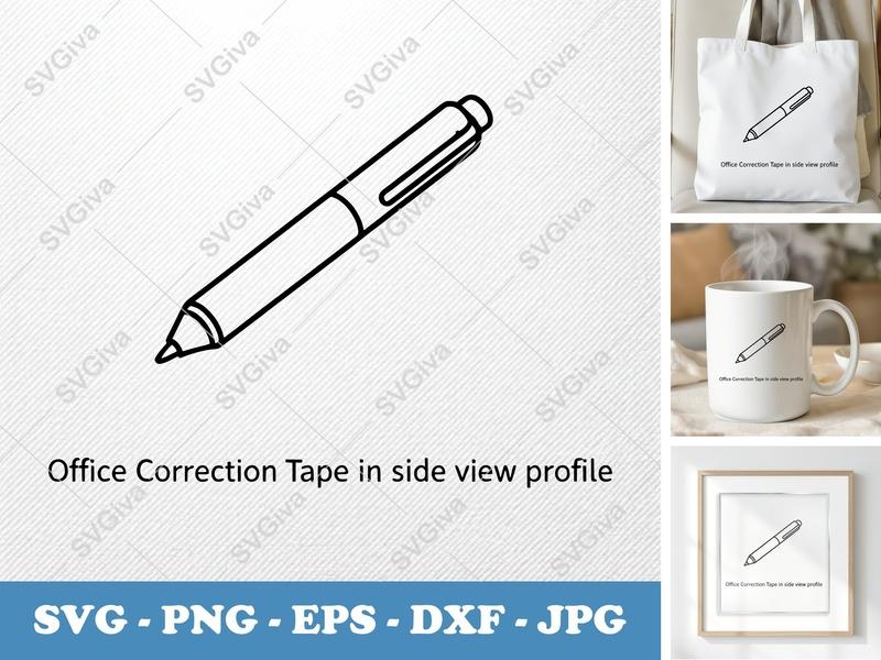 Correction Tape SVG | Modern Pen Outline, Side Profile | PNG EPS DXF | Cricut Silhouette Cut File