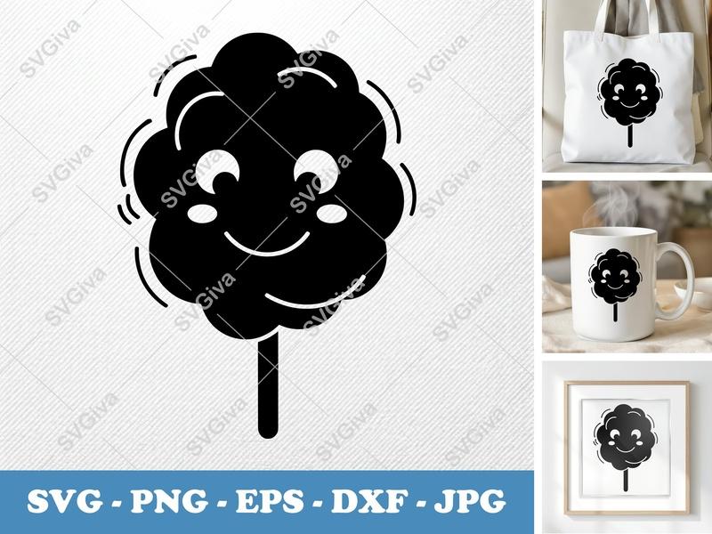 Cotton Candy SVG, Cute Kawaii Face, Sweet Treat Design, PNG EPS DXF | Cricut Silhouette File, Food Clip Art, Candy Shop