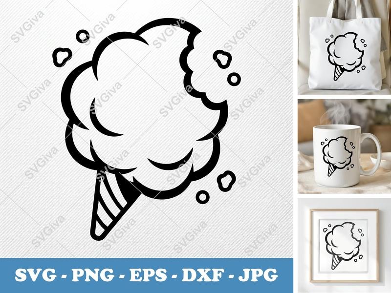 Cotton Candy SVG, Modern Clean Bite Mark Design, Sweet Treat PNG EPS DXF for Cricut & Silhouette Machines