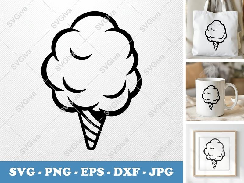 Cotton Candy SVG | Modern Cut File, Sweet Treat Design | PNG EPS DXF for Cricut, Silhouette, Vector Clipart