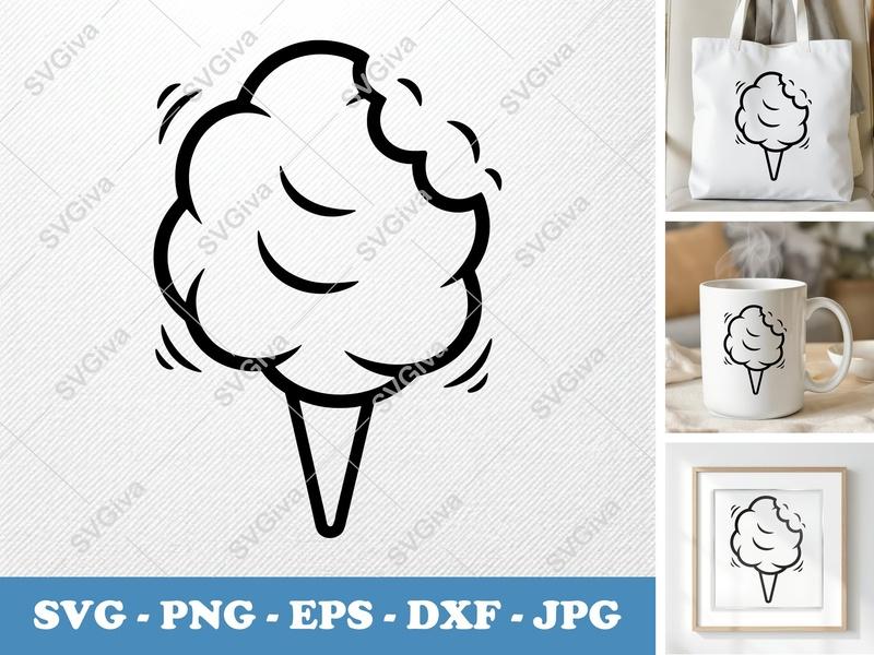 Cotton Candy SVG | Modern Outline Design, Sweet Treat Clipart for Cricut & Silhouette | PNG EPS DXF Cut File