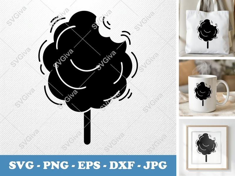 Cotton Candy SVG | Modern Outline Design, Sweet Treat Cut File for Cricut, Silhouette | PNG EPS DXF Vector