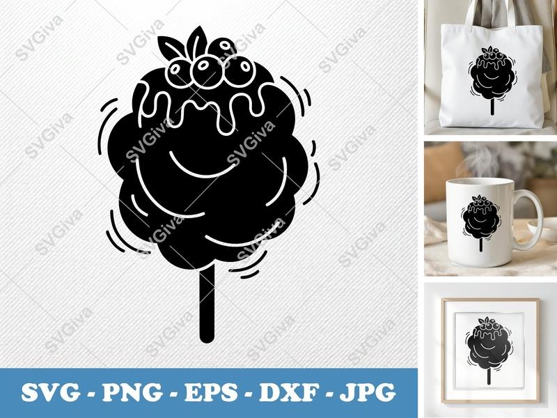 Cotton Candy SVG | Modern Sweet Treat with Berries & Drizzle | PNG EPS DXF for Cricut & Silhouette | Fair Food Clipart