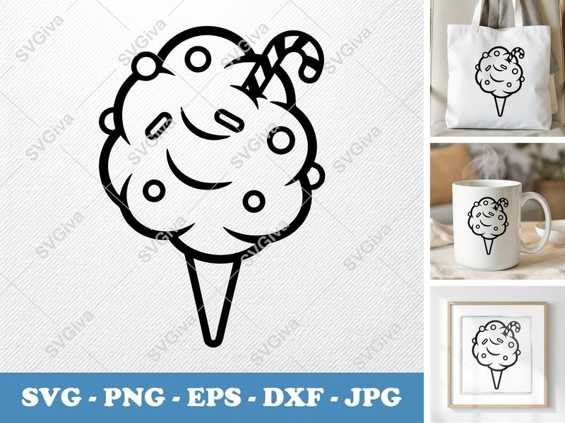 Cotton Candy SVG with Sprinkles & Candy Cane | Modern Food Dessert PNG EPS DXF for Cricut, Silhouette