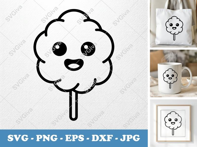 Cotton Candy with Smiling Face SVG | Puffy Cloud Shapes | Inflated Pillow Soft Forms | PNG DXF EPS | Cricut Silhouette File