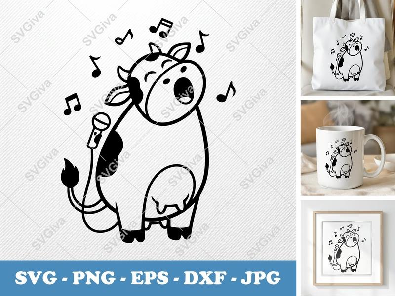 Cow Singing SVG | Friendly Bean-Shaped Design | PNG DXF EPS | Cricut Silhouette File