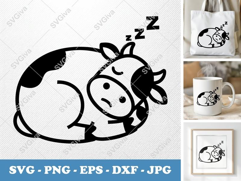 Cow Sleeping SVG | Cute Farm Animal EPS PNG DXF Cut File for Cricut Silhouette