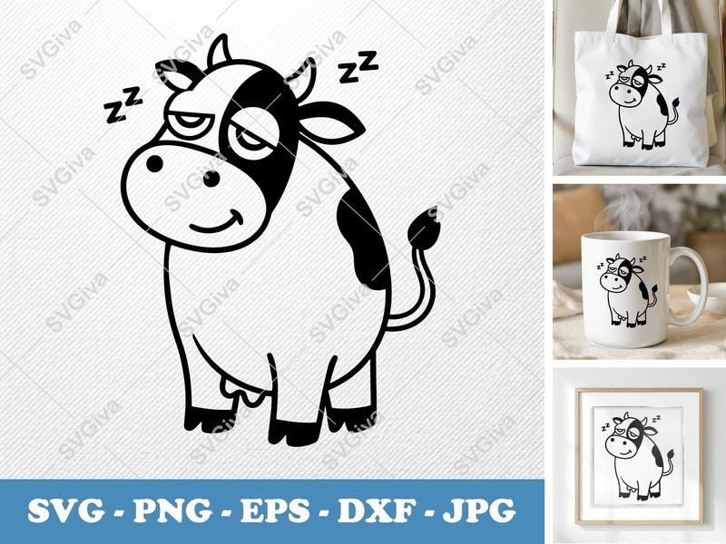 Cow Sleeping SVG | Farm Animal Cut File PNG DXF EPS Cricut Silhouette