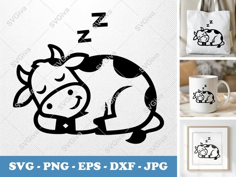 Cow Sleeping SVG | Minimalist Farm Animal Cut File | Bold Contour Design | PNG DXF EPS | Cricut Silhouette Ready
