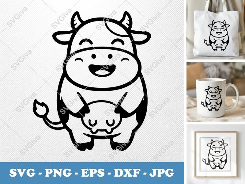 Cow Smiling Happily SVG | Puffy Soft Forms | Inflated Pillow Look | PNG DXF EPS | Cricut Silhouette File