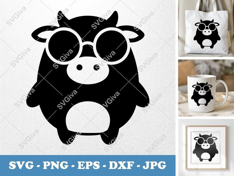 Cow Wearing Sunglasses SVG | Puffy Pillow Soft Design | PNG DXF EPS | Cricut Silhouette File