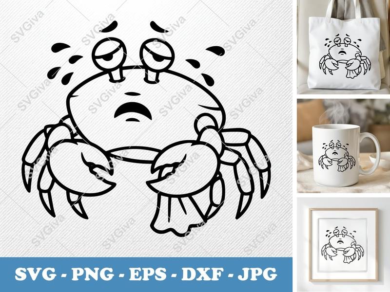 Crab Crying SVG | Bold Cartoon Cut File | Simple Character Design | PNG DXF EPS for Cricut Silhouette