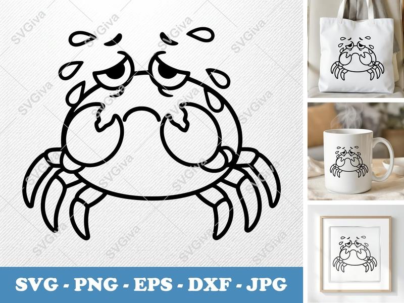 Crab Crying SVG | Puffy Shapes Cut File | Soft Inflated Forms PNG DXF EPS for Cricut Silhouette