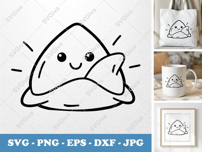 Crab Rangoon SVG | Kawaii Happy Face Food Clipart | Modern Clean Design | PNG EPS DXF for Cricut & Silhouette