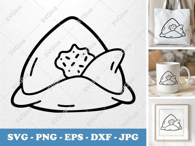 Crab Rangoon SVG | Modern Clean Asian Food Outline Cut File | PNG EPS DXF for Cricut & Silhouette | Appetizer Clipart