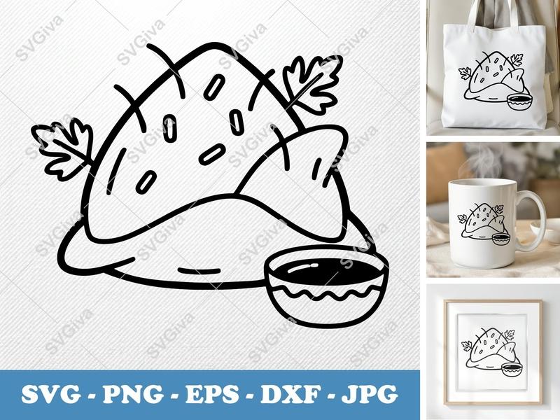 Crab Rangoon SVG | Modern Outline Dumpling with Sauce | PNG EPS DXF | Cricut Silhouette File Instant Download