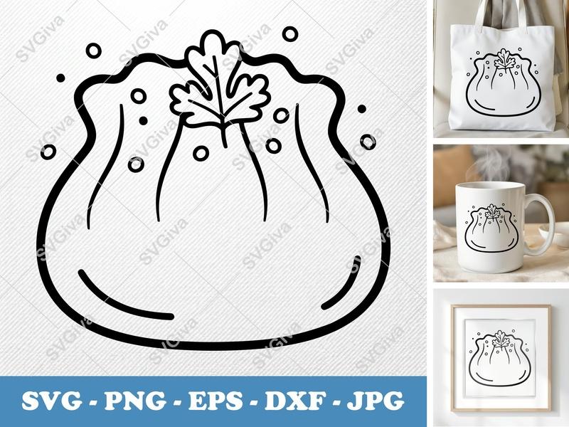 Crab Rangoon with Garnish SVG | Friendly Rounded Cartoon Cut File | PNG DXF EPS for Cricut Silhouette