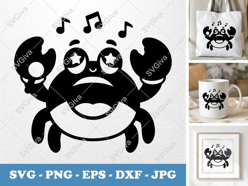 Crab Singing Puffy SVG | Inflated Pillow-Soft Forms PNG DXF EPS | Cricut Silhouette File