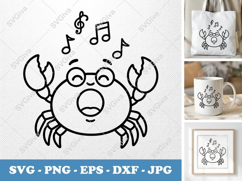 Crab Singing SVG | Friendly Bean-Shaped Design | PNG DXF EPS | Cricut Silhouette File