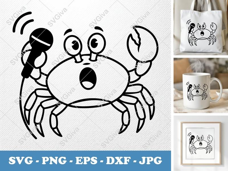 Crab Singing SVG | Minimalist Vector Cut File | Cricut & Silhouette | PNG DXF EPS