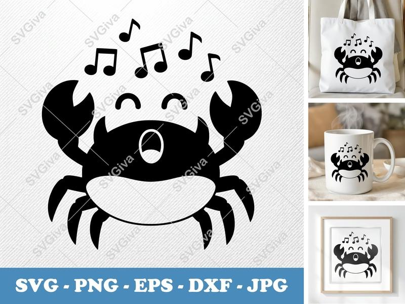 Crab Singing SVG | Puffy Pillow-Soft Design | PNG DXF EPS | Cricut Silhouette File
