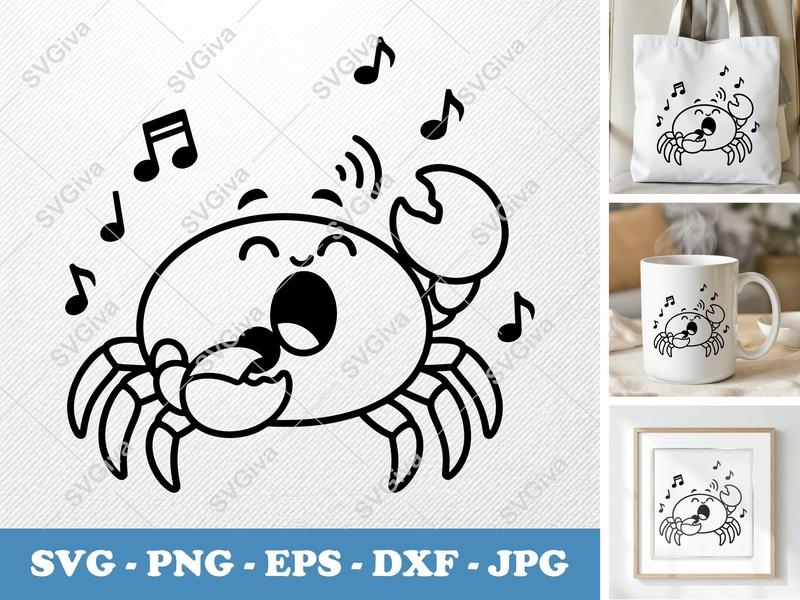 Crab Singing SVG | Puffy Pillow Soft Shapes | PNG DXF EPS | Cricut Silhouette File