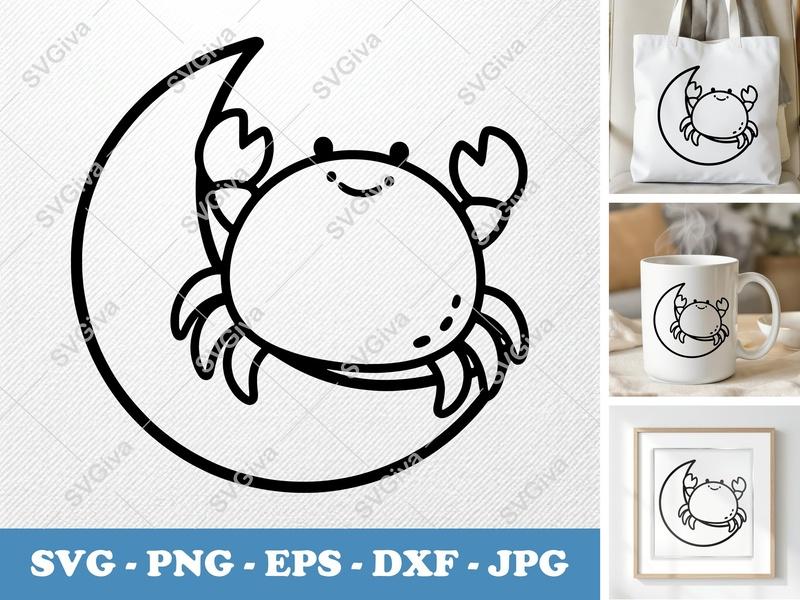 Crab Sitting on Moon SVG | Puffy Soft Shapes | Pillow-Soft Forms | PNG DXF EPS | Cricut Silhouette File