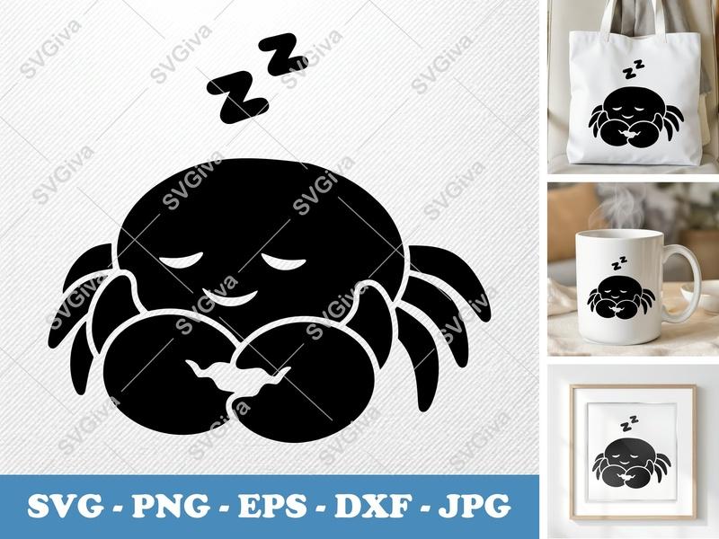 Crab Sleeping SVG | Cute Sea Animal Cut File PNG DXF EPS Cricut Silhouette Ocean