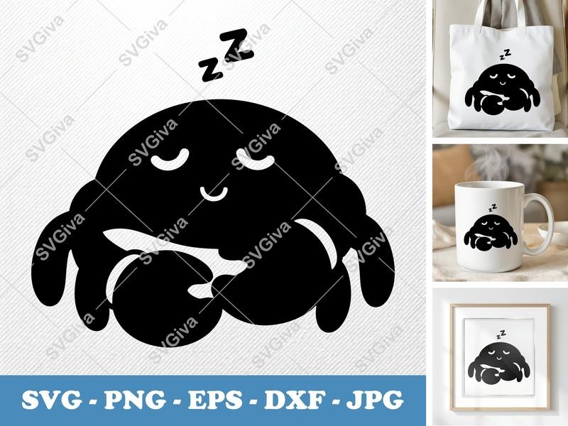Crab Sleeping SVG | Puffy Pillow Soft Shapes | PNG DXF EPS | Cricut Silhouette File