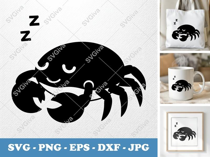 Crab Sleeping SVG | Puffy Soft Forms | PNG DXF EPS | Cricut Silhouette Cut File