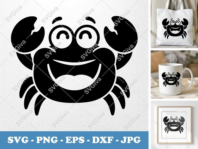 Crab Smiling Happily SVG PNG DXF EPS | Ocean Animal Cut File Cricut Silhouette