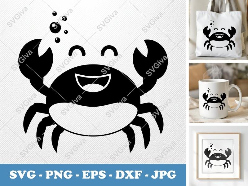 Crab Smiling Happily SVG | Puffy Animated Style | PNG DXF EPS | Cricut Silhouette Cut File