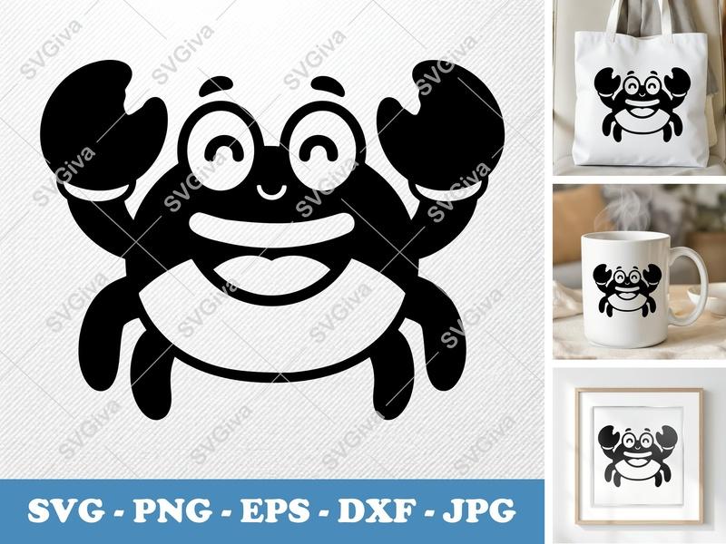 Crab Smiling Happily SVG | Puffy Inflatable Forms | PNG DXF EPS | Cricut Silhouette Cut File