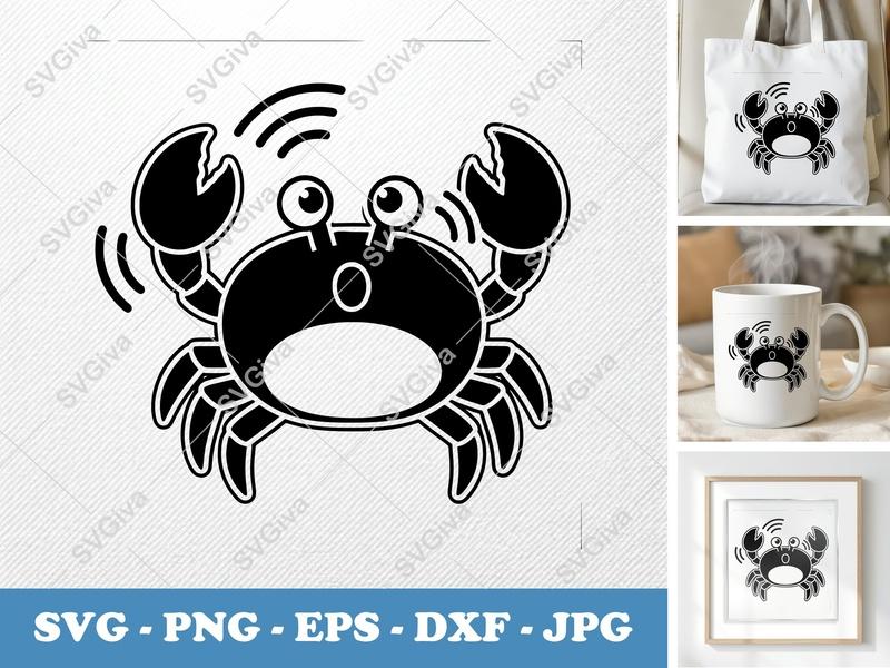 Crab SVG Cut File | Cute Cartoon Crab Clipart for Cricut, Silhouette | Ocean Animal PNG, EPS, DXF | Nautical Design
