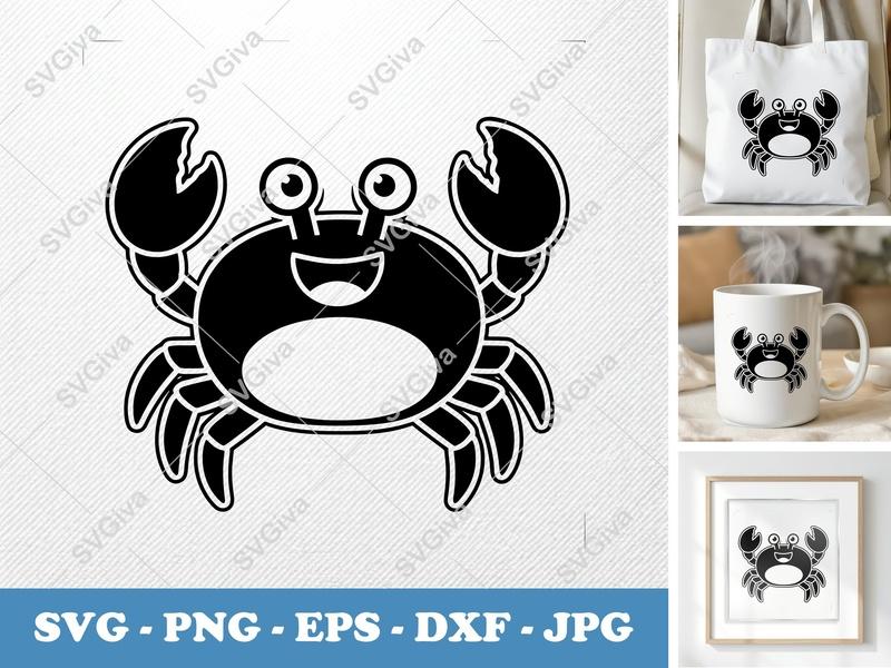 Crab SVG Cut File, Cute Cartoon Crab, Sea Animal Clipart, Ocean Life | PNG EPS DXF for Cricut Silhouette
